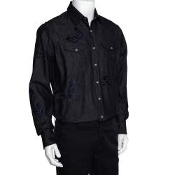 Pre Owned Valentino Indigo Denim Butterfly Embroidered Shirt L 