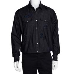 Pre Owned Valentino Indigo Denim Butterfly Embroidered Shirt L 