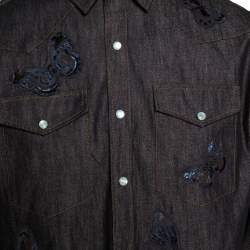 Pre Owned Valentino Indigo Denim Butterfly Embroidered Shirt L 