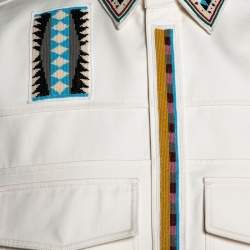 Pre Owned Valentino Cream Cotton Tribal Bead Embellished Utility Jacket XL