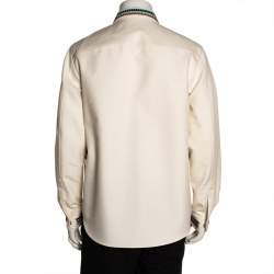 Pre Owned Valentino Cream Cotton Tribal Bead Embellished Utility Jacket XL