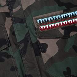 Pre Owned Valentino Green Camouflage Print Cotton Bead Embroidered Shirt XL