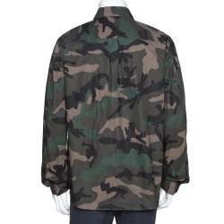 Pre Owned Valentino Green Camouflage Print Cotton Bead Embroidered Shirt XL