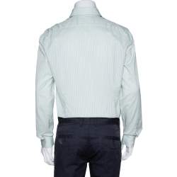 Pre Owned Valentino Pale Green Striped Cotton Long Sleeve Shirt XXL