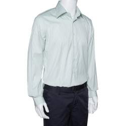 Pre Owned Valentino Pale Green Striped Cotton Long Sleeve Shirt XXL