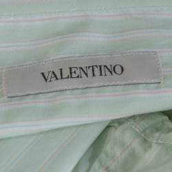 Pre Owned Valentino Pale Green Striped Cotton Long Sleeve Shirt XXL