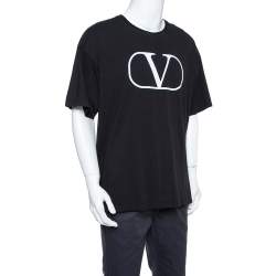 Pre Owned Valentino Black Knit Logo Printed Crewneck T-Shirt L