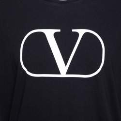 Pre Owned Valentino Black Knit Logo Printed Crewneck T-Shirt L