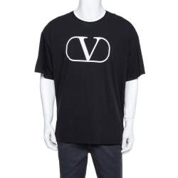 Pre Owned Valentino Black Knit Logo Printed Crewneck T-Shirt L