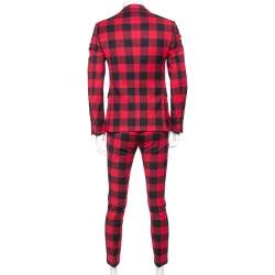 Valentino Red & Black Buffalo Check Wool Classic Suit S