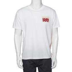 Pre Owned Valentino White Cotton Contrast Trim & Embroidery Patch Detail Crewneck T-Shirt M