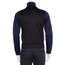 Pre Owned Valentino Black & Navy Blue Paneled Jersey Logo Printed Zip Front Track Jacket XS