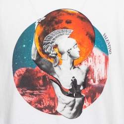 Pre Owned Valentino White Soul Planets Printed Cotton Crewneck T-Shirt XL