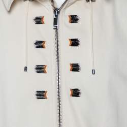 Pre Owned Valentino Beige Denim Beaded Patch Work Detail Oversized Hooded Long Jacket M