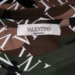 Pre Owned Valentino Multicolor Camouflage Logo Printed Cotton Crewneck T-Shirt S