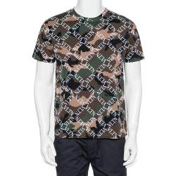 Pre Owned Valentino Multicolor Camouflage Logo Printed Cotton Crewneck T-Shirt S