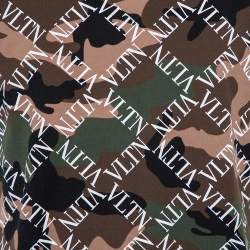 Pre Owned Valentino Multicolor Camouflage Logo Printed Cotton Crewneck T-Shirt S