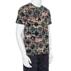 Pre Owned Valentino Multicolor Camouflage Logo Printed Cotton Crewneck T-Shirt S