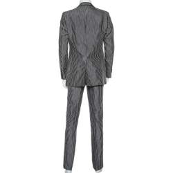 Pre Owned Valentino Vintage Grey Striped Synthetic Suit L