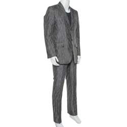 Pre Owned Valentino Vintage Grey Striped Synthetic Suit L