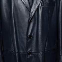 Valentino Vintage Midnight Blue Leather Button Front Jacket XL