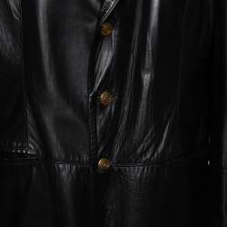 Pre Owned Valentino Vintage Black Leather Button Front Blazer 3XL  