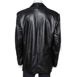 Pre Owned Valentino Vintage Black Leather Button Front Blazer 3XL  