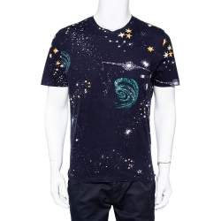 Pre Owned Valentino Navy Blue Cosmo Print Cotton Crewneck T-Shirt M