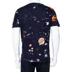 Pre Owned Valentino Navy Blue Cosmo Print Cotton Crewneck T-Shirt M