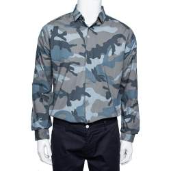 Valentino Grey Camoflauge Printed Cotton Button Front Shirt M