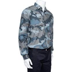 Valentino Grey Camoflauge Printed Cotton Button Front Shirt M