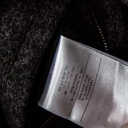 Valentino Charcoal Grey Wool & Black Leather Embroidered Bomber Jacket XS