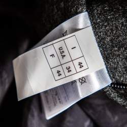 Valentino Charcoal Grey Wool & Black Leather Embroidered Bomber Jacket XS