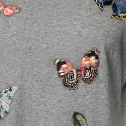Valentino Grey Cotton Butterfly Patch Detail Crewneck T-Shirt S