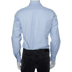 Pre Owned Valentino Sky Blue Striped Cotton Tailored Fit Shirt M
