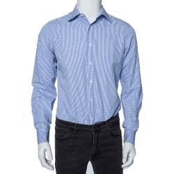Valentino Blue Checkered Cotton Tailored Fit Shirt M 