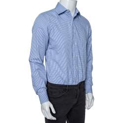 Valentino Blue Checkered Cotton Tailored Fit Shirt M 