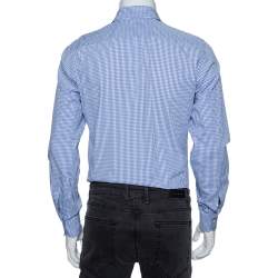 Valentino Blue Checkered Cotton Tailored Fit Shirt M 