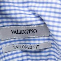Valentino Blue Checkered Cotton Tailored Fit Shirt M 