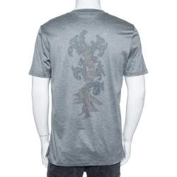 مملوكة مسبقًا Valentino Grey Graphic Printed Jersey Pocket Detail Round Neck T-Shirt L