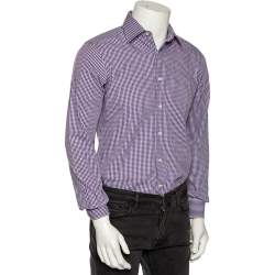 Valentino Purple Check Cotton Button Front Shirt M 