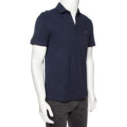 Pre Owned Valentino Navy Blue Cotton Pique Iconic Stud Detail Polo T-Shirt M 