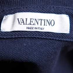 Pre Owned Valentino Navy Blue Cotton Pique Iconic Stud Detail Polo T-Shirt M 