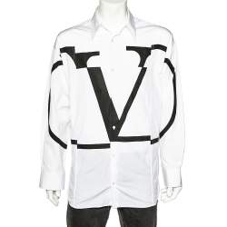 Valentino White Deconstructed VLogo Printed Cotton Oversized Shirt M