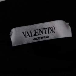 Pre Owned Valentino Black Cotton VLTN Intarsia Trim Detailed Crew Neck T-Shirt L