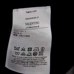 Pre Owned Valentino Black Cotton VLTN Intarsia Trim Detailed Crew Neck T-Shirt L
