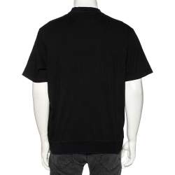 Pre Owned Valentino Black Cotton VLTN Intarsia Trim Detailed Crew Neck T-Shirt L