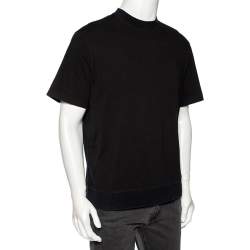 Pre Owned Valentino Black Cotton VLTN Intarsia Trim Detailed Crew Neck T-Shirt L