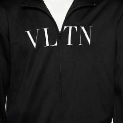 Pre Owned Valentino Black VLTN Printed Knit Zip Front Hoodie XXL