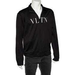 Pre Owned Valentino Black VLTN Printed Knit Zip Front Hoodie XXL